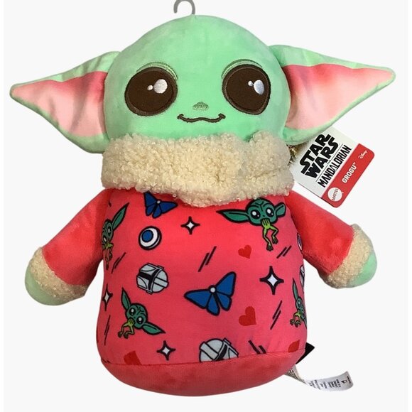 Star Wars Mandalorian Grogu Plush 8" Baby Yoda In Red Sherpa Sweater Valentines - Picture 5 of 7
